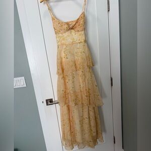 Hello Molly Pale Yellow Floral Tiered Maxi Dress